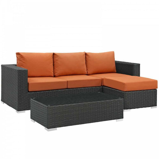 Sojourn 3 Piece Outdoor Patio Sunbrella Sectional Set, Canvas Tuscan, EEI-1889-CHC-TUS-SET