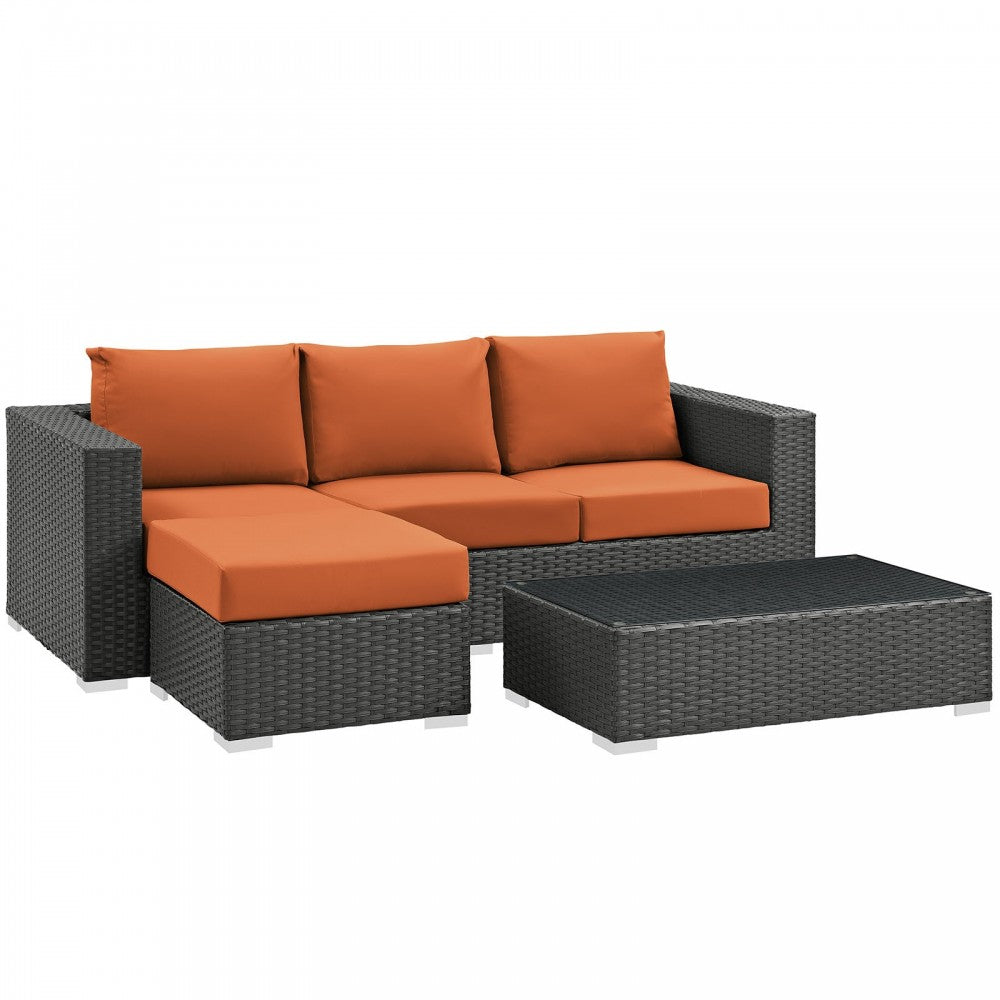 Sojourn 3 Piece Outdoor Patio Sunbrella Sectional Set, Canvas Tuscan, EEI-1889-CHC-TUS-SET
