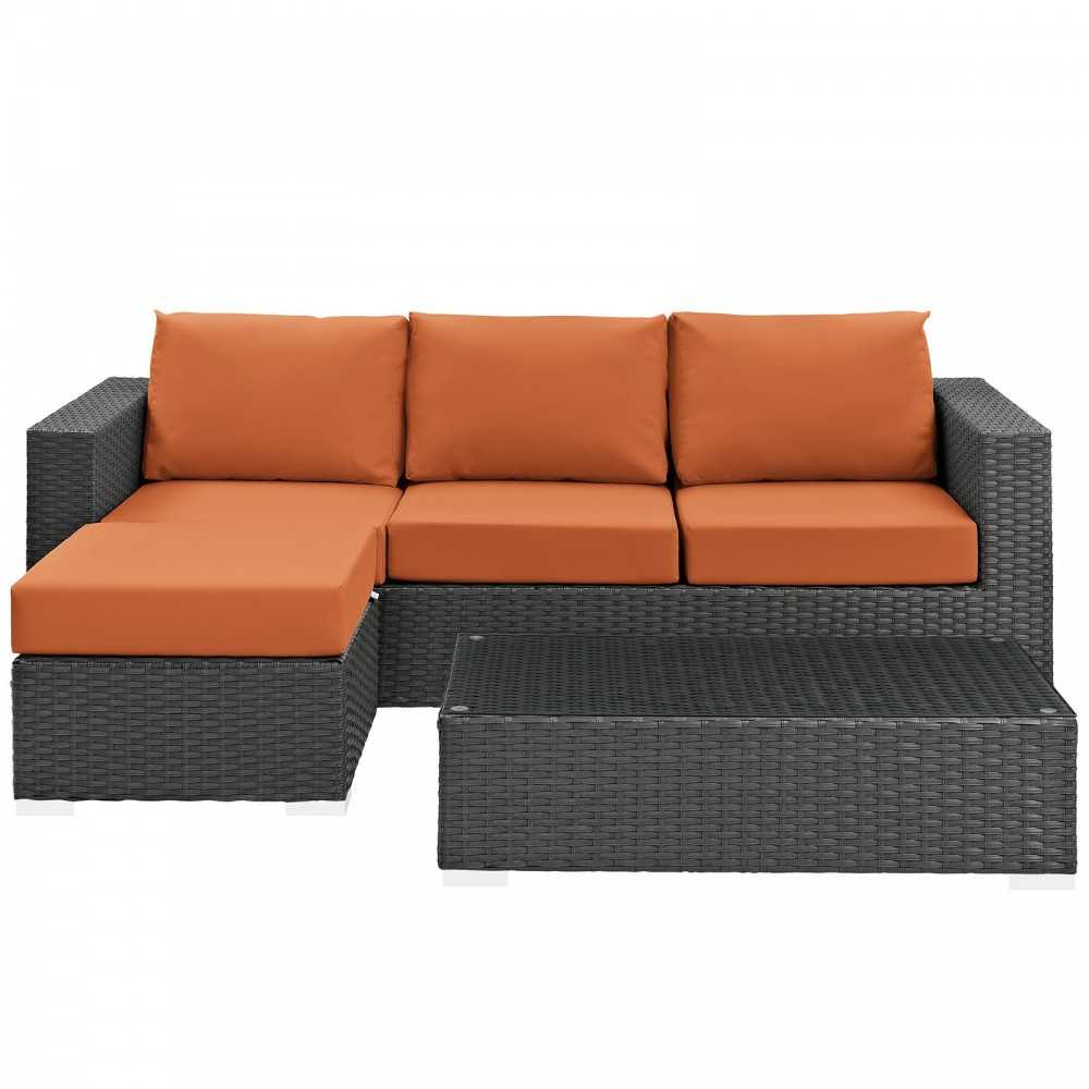 Sojourn 3 Piece Outdoor Patio Sunbrella Sectional Set, Canvas Tuscan, EEI-1889-CHC-TUS-SET