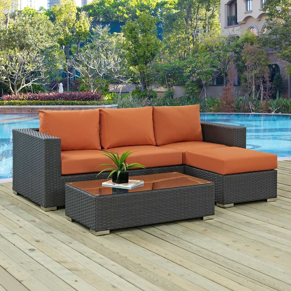 Sojourn 3 Piece Outdoor Patio Sunbrella Sectional Set, Canvas Tuscan, EEI-1889-CHC-TUS-SET