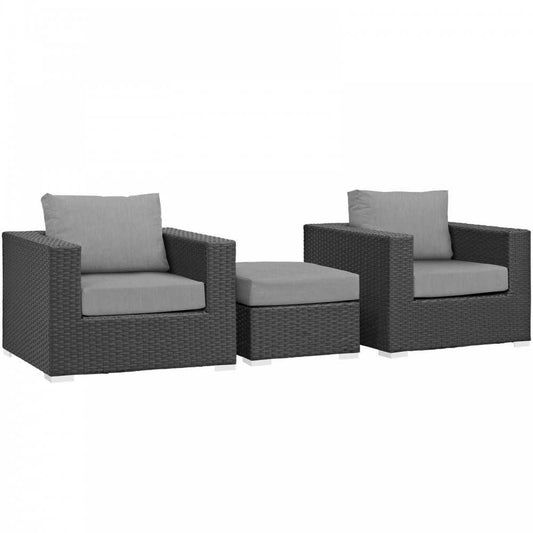 Sojourn 3 Piece Outdoor Patio Sunbrella Sectional Set, Canvas Gray, EEI-1891-CHC-GRY-SET
