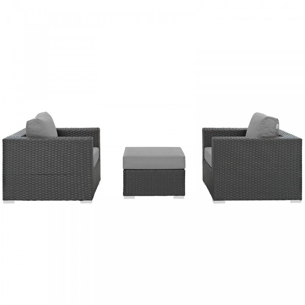 Sojourn 3 Piece Outdoor Patio Sunbrella Sectional Set, Canvas Gray, EEI-1891-CHC-GRY-SET