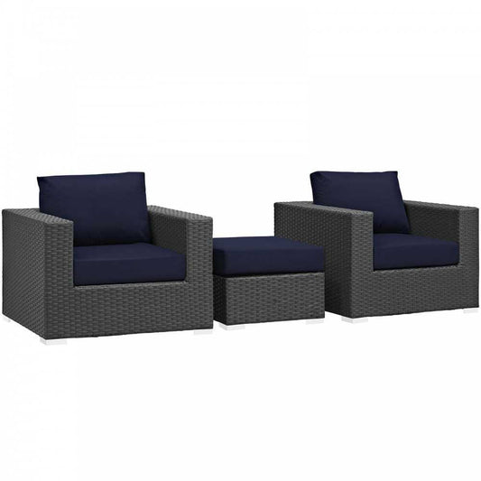 Sojourn 3 Piece Outdoor Patio Sunbrella Sectional Set, Canvas Navy, EEI-1891-CHC-NAV-SET