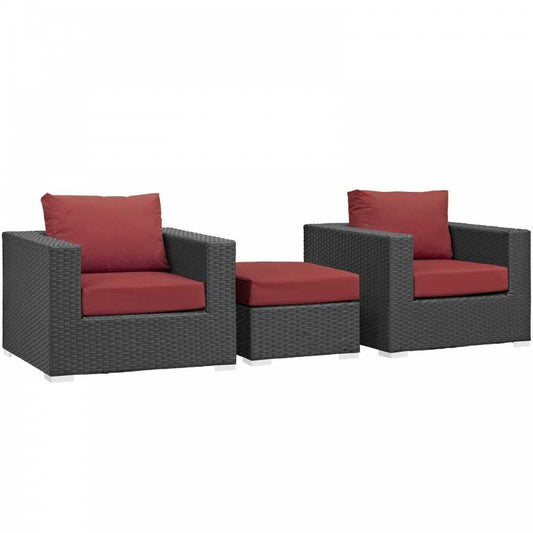 Sojourn 3 Piece Outdoor Patio Sunbrella Sectional Set, Canvas Red, EEI-1891-CHC-RED-SET