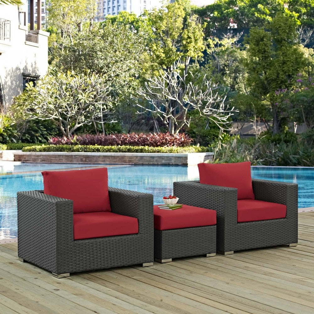 Sojourn 3 Piece Outdoor Patio Sunbrella Sectional Set, Canvas Red, EEI-1891-CHC-RED-SET