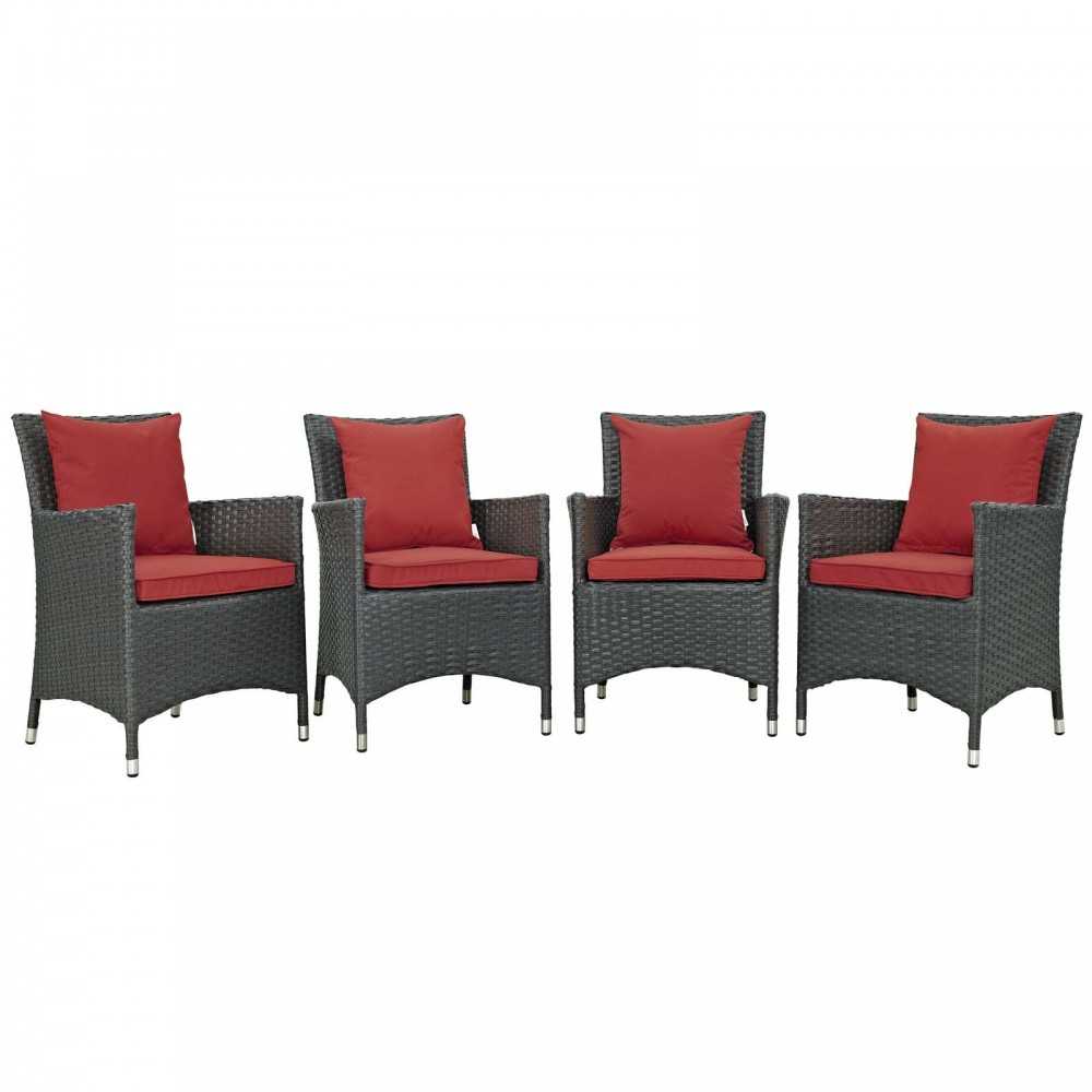Sojourn 4 Piece Outdoor Patio Sunbrella Dining Set, Canvas Red