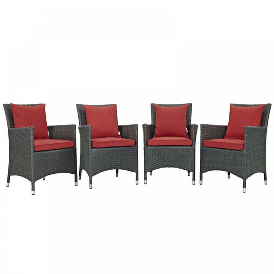 Sojourn 4 Piece Outdoor Patio Sunbrella Dining Set, Canvas Red