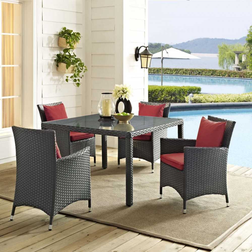 Sojourn 4 Piece Outdoor Patio Sunbrella Dining Set, Canvas Red