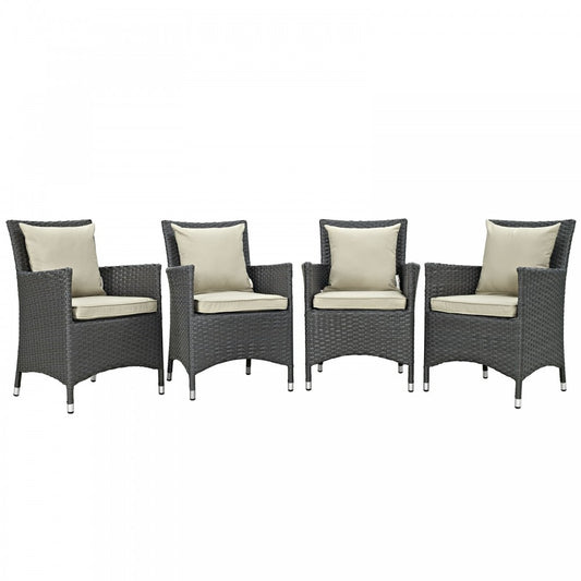 Sojourn 4 Piece Outdoor Patio Sunbrella Dining Set, Antique Canvas Beige