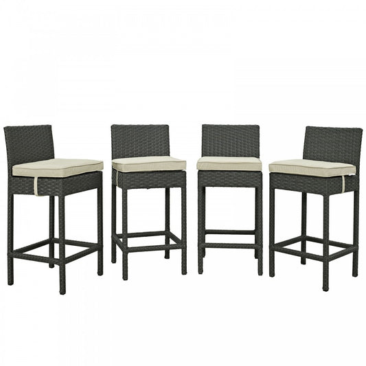 Sojourn 4 Piece Outdoor Patio Sunbrella Pub Set, Antique Canvas Beige