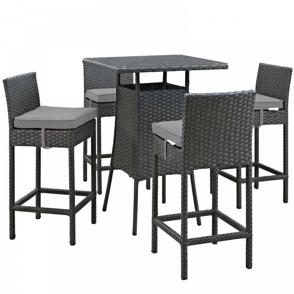 Sojourn 5 Piece Outdoor Patio Sunbrella Pub Set, Canvas Gray, EEI-1967-CHC-GRY-SET