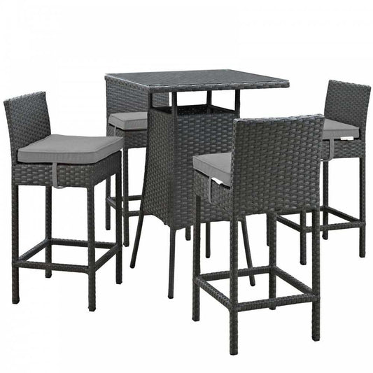 Sojourn 5 Piece Outdoor Patio Sunbrella Pub Set, Canvas Gray, EEI-1967-CHC-GRY-SET