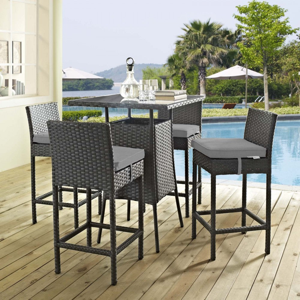 Sojourn 5 Piece Outdoor Patio Sunbrella Pub Set, Canvas Gray, EEI-1967-CHC-GRY-SET