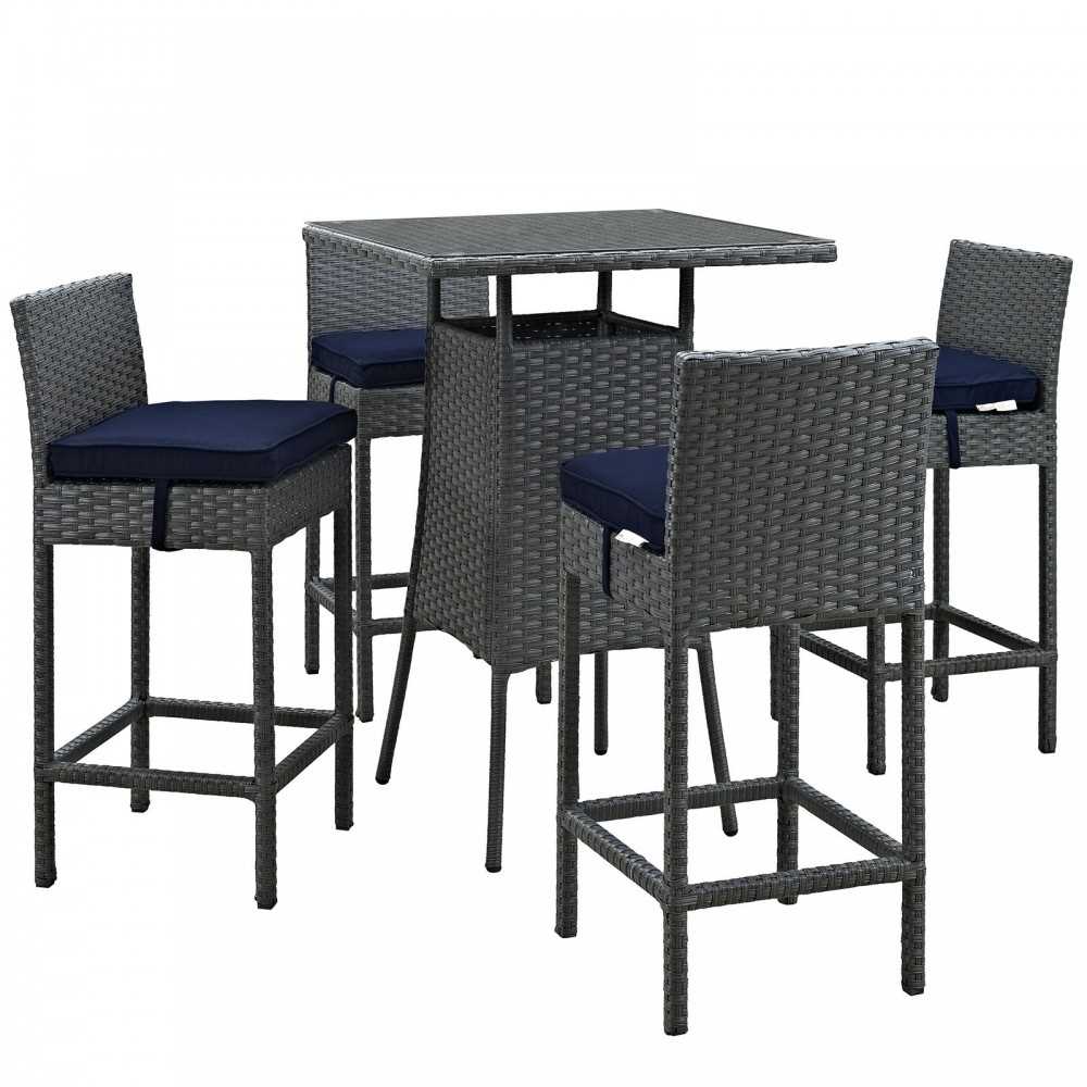 Sojourn 5 Piece Outdoor Patio Sunbrella Pub Set, Canvas Navy, EEI-1967-CHC-NAV-SET