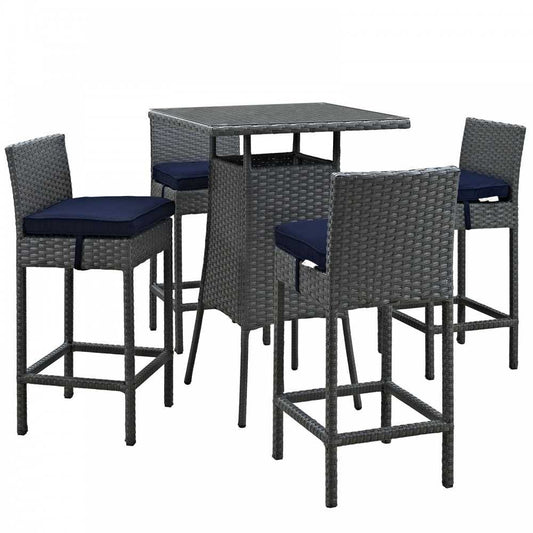 Sojourn 5 Piece Outdoor Patio Sunbrella Pub Set, Canvas Navy, EEI-1967-CHC-NAV-SET