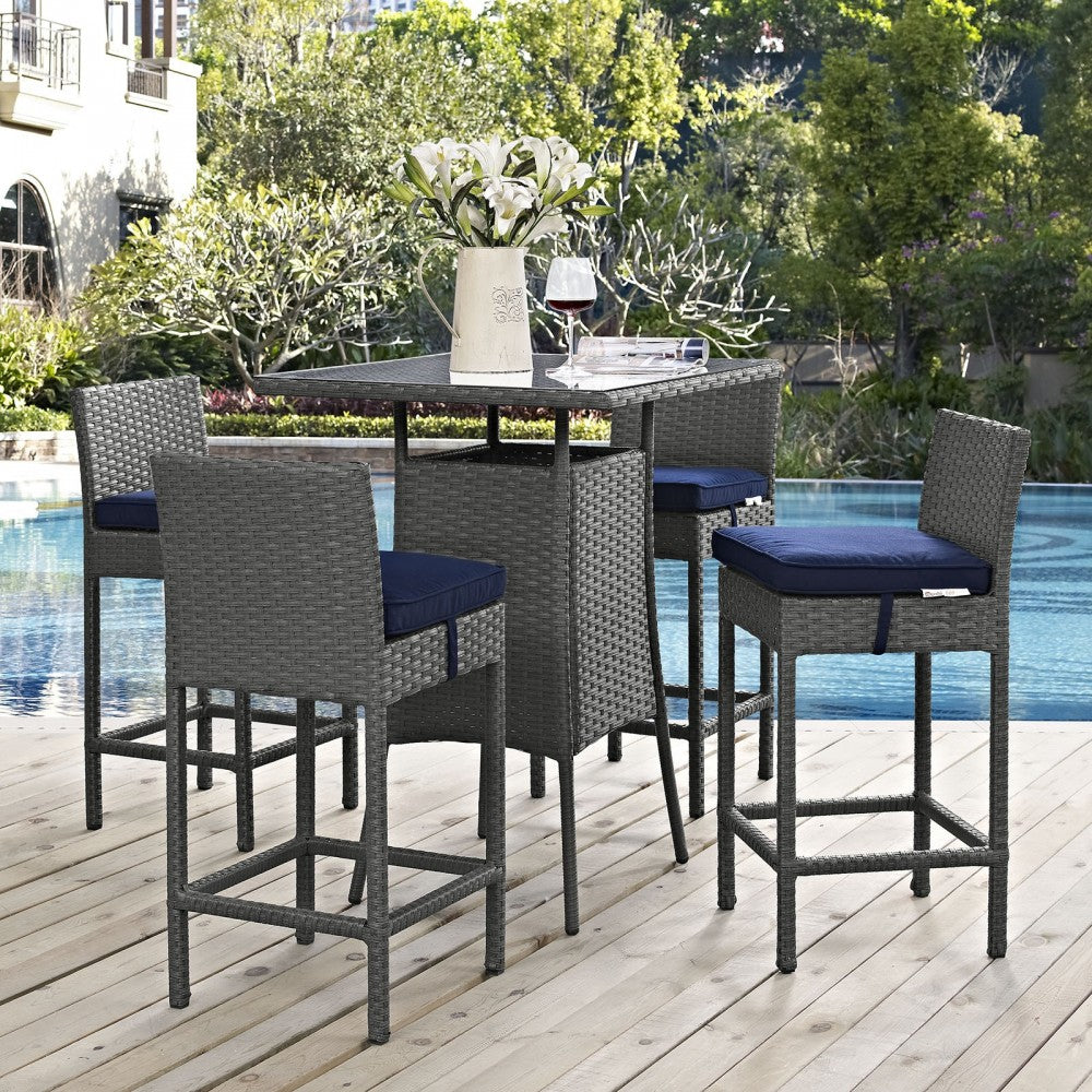 Sojourn 5 Piece Outdoor Patio Sunbrella Pub Set, Canvas Navy, EEI-1967-CHC-NAV-SET