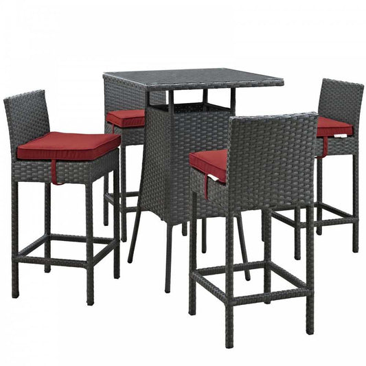 Sojourn 5 Piece Outdoor Patio Sunbrella Pub Set, Canvas Red, EEI-1967-CHC-RED-SET