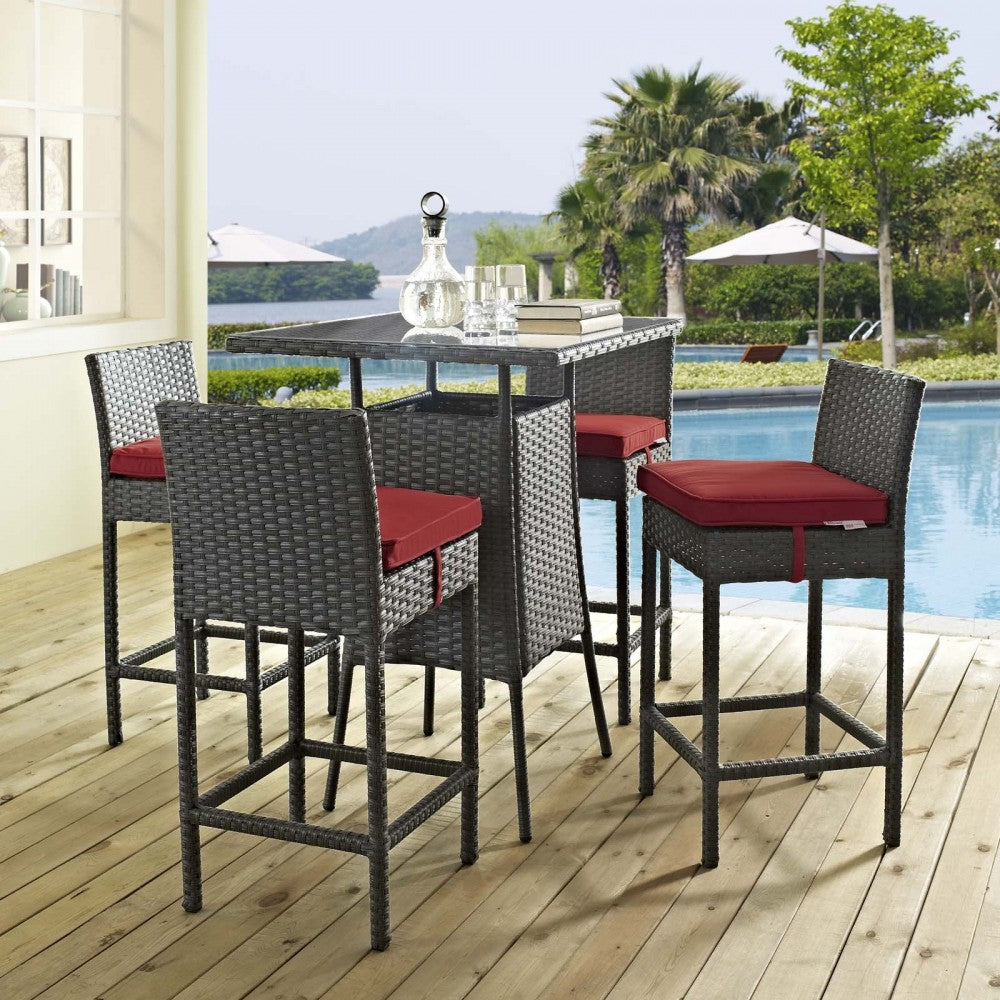 Sojourn 5 Piece Outdoor Patio Sunbrella Pub Set, Canvas Red, EEI-1967-CHC-RED-SET