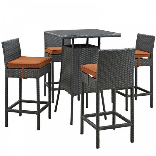 Sojourn 5 Piece Outdoor Patio Sunbrella Pub Set, Canvas Tuscan, EEI-1967-CHC-TUS-SET