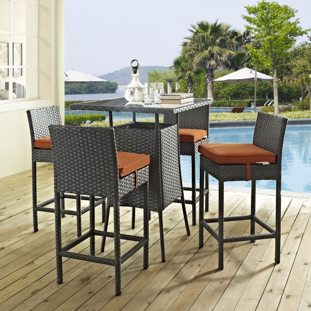 Sojourn 5 Piece Outdoor Patio Sunbrella Pub Set, Canvas Tuscan, EEI-1967-CHC-TUS-SET