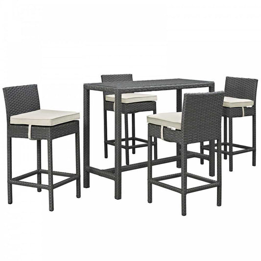 Sojourn 5 Piece Outdoor Patio Sunbrella Pub Set, Antique Canvas Beige, EEI-1968-CHC-BEI-SET
