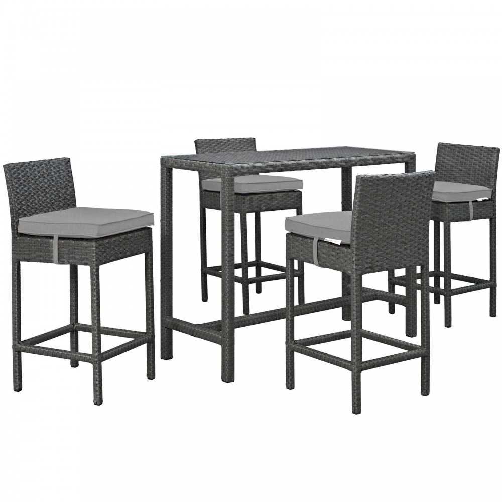 Sojourn 5 Piece Outdoor Patio Sunbrella Pub Set, Canvas Gray, EEI-1968-CHC-GRY-SET