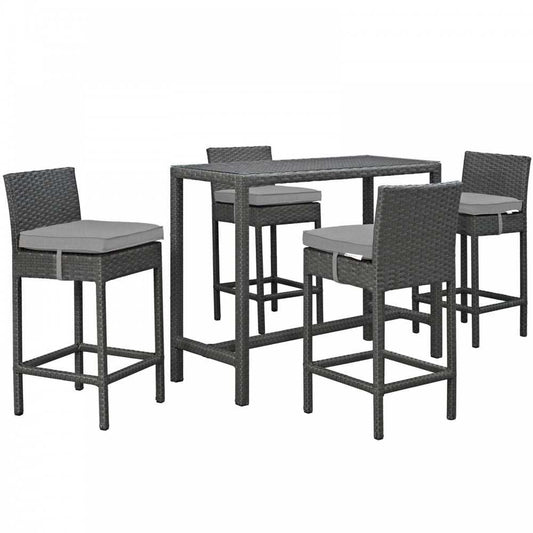 Sojourn 5 Piece Outdoor Patio Sunbrella Pub Set, Canvas Gray, EEI-1968-CHC-GRY-SET