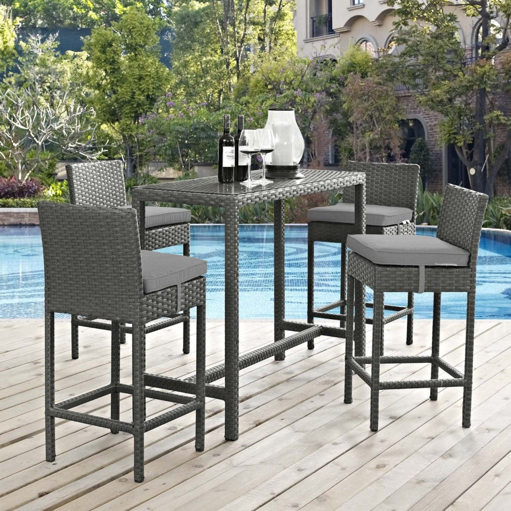 Sojourn 5 Piece Outdoor Patio Sunbrella Pub Set, Canvas Gray, EEI-1968-CHC-GRY-SET