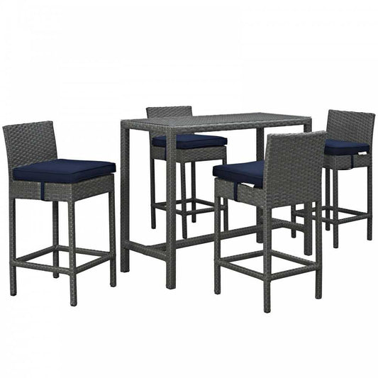 Sojourn 5 Piece Outdoor Patio Sunbrella Pub Set, Canvas Navy, EEI-1968-CHC-NAV-SET