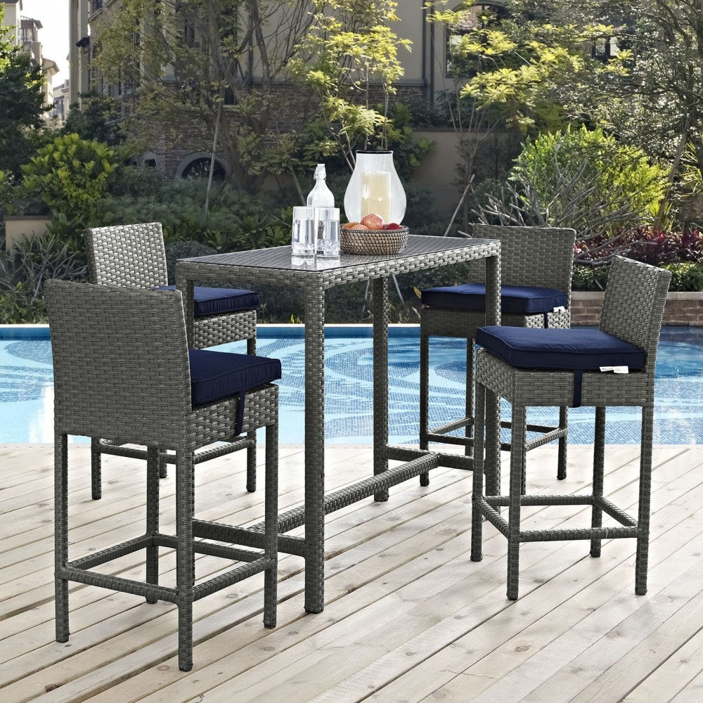 Sojourn 5 Piece Outdoor Patio Sunbrella Pub Set, Canvas Navy, EEI-1968-CHC-NAV-SET