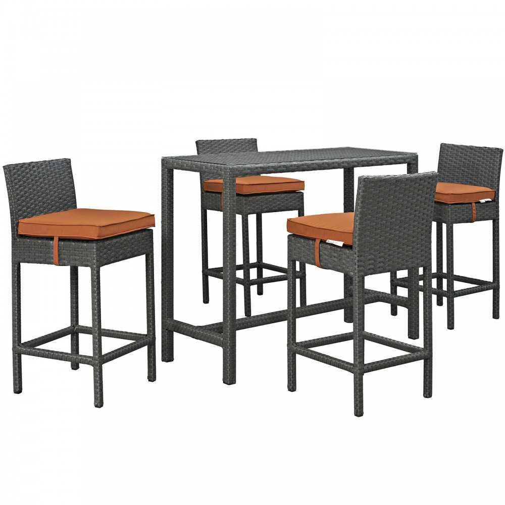 Sojourn 5 Piece Outdoor Patio Sunbrella Pub Set, Canvas Tuscan, EEI-1968-CHC-TUS-SET
