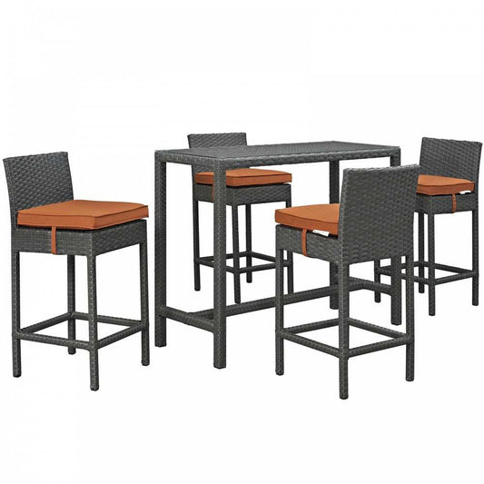 Sojourn 5 Piece Outdoor Patio Sunbrella Pub Set, Canvas Tuscan, EEI-1968-CHC-TUS-SET