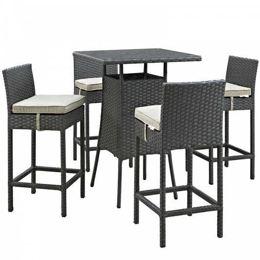 Sojourn 5 Piece Outdoor Patio Sunbrella Pub Set, Antique Canvas Beige, EEI-1967-CHC-BEI-SET