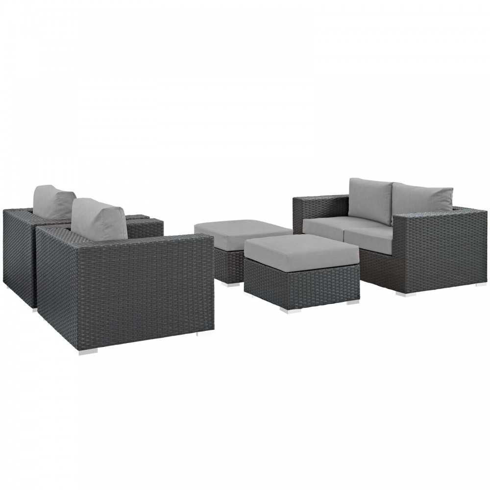 Sojourn 5 Piece Outdoor Patio Sunbrella Sectional Set, Canvas Gray, EEI-1879-CHC-GRY-SET