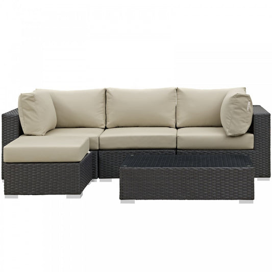 Sojourn 5 Piece Outdoor Patio Sunbrella Sectional Set, Canvas Antique Beige, EEI-1890-CHC-BEI-SET