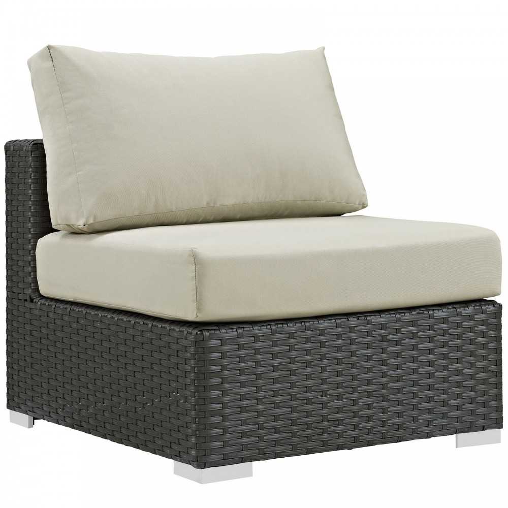 Sojourn 5 Piece Outdoor Patio Sunbrella Sectional Set, Canvas Antique Beige, EEI-1890-CHC-BEI-SET