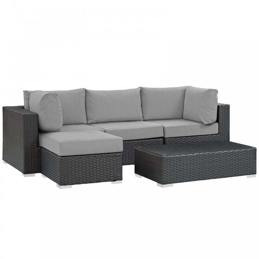 Sojourn 5 Piece Outdoor Patio Sunbrella Sectional Set, Canvas Gray, EEI-1890-CHC-GRY-SET