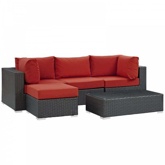 Sojourn 5 Piece Outdoor Patio Sunbrella Sectional Set, Canvas Red, EEI-1890-CHC-RED-SET