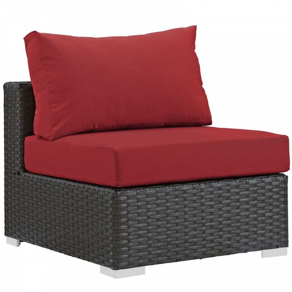 Sojourn 5 Piece Outdoor Patio Sunbrella Sectional Set, Canvas Red, EEI-1890-CHC-RED-SET