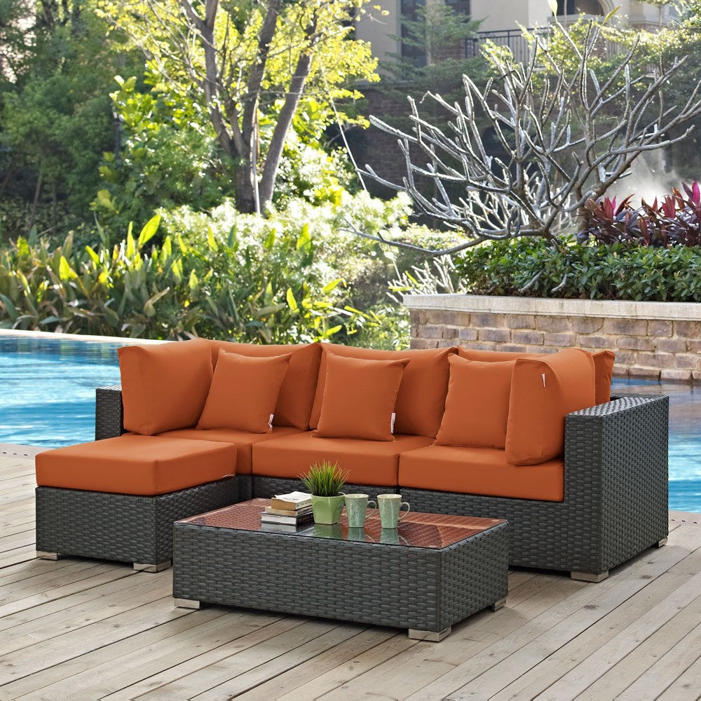 Sojourn 5 Piece Outdoor Patio Sunbrella Sectional Set, Canvas Tuscan, EEI-1890-CHC-TUS-SET