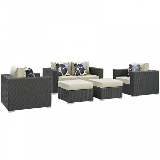 Sojourn 5 Piece Outdoor Patio Sunbrella Sectional Set, Canvas Antique Beige, EEI-2375-CHC-BEI-SET