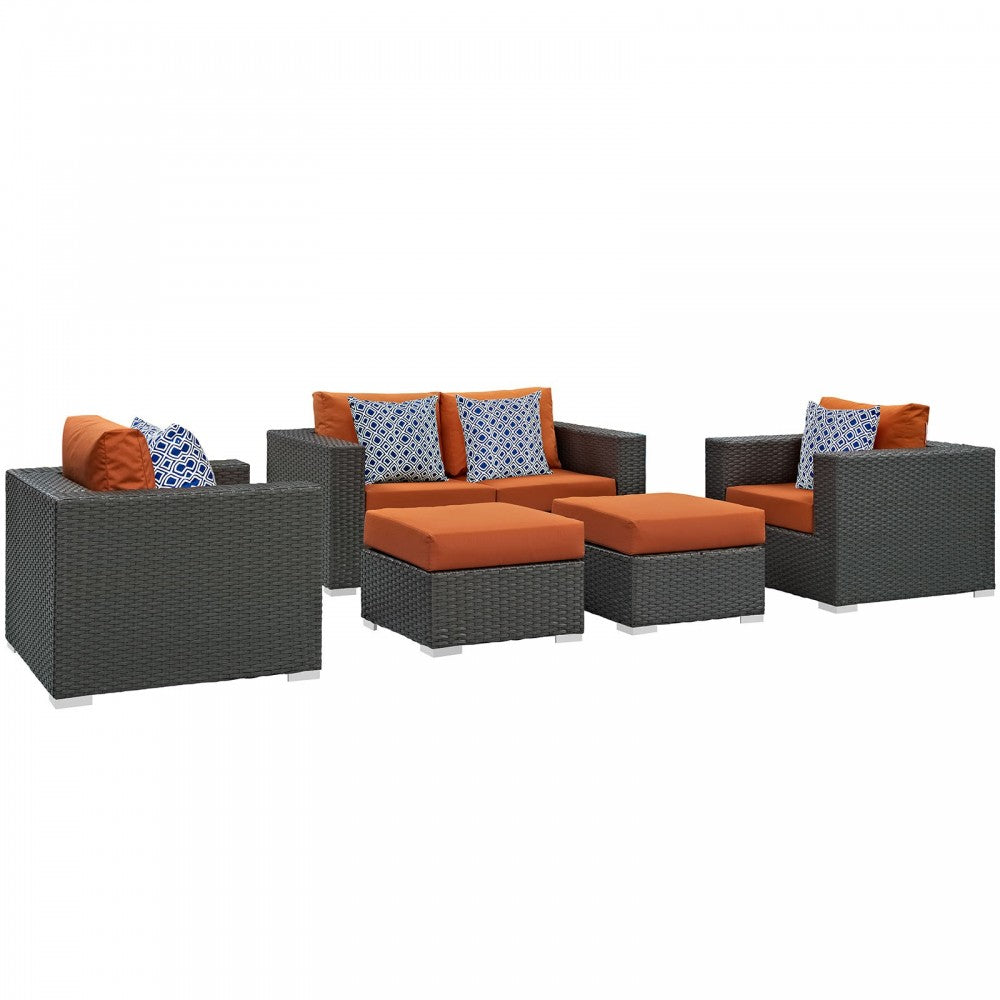 Sojourn 5 Piece Outdoor Patio Sunbrella Sectional Set, Canvas Tuscan, EEI-2375-CHC-TUS-SET