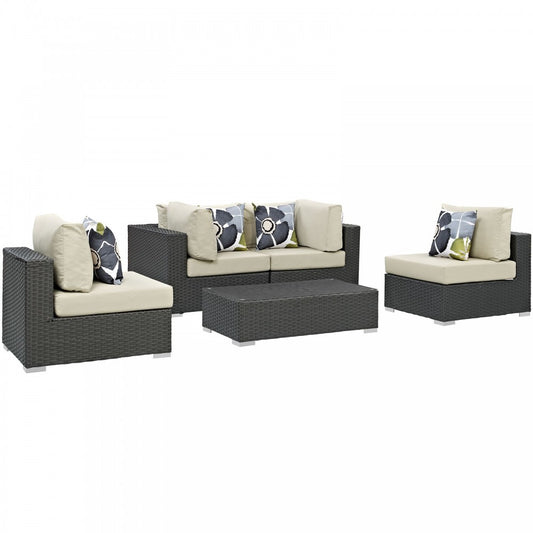 Sojourn 5 Piece Outdoor Patio Sunbrella Sectional Set, Canvas Antique Beige, EEI-2378-CHC-BEI-SET