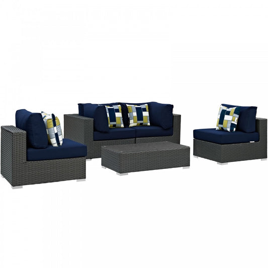 Sojourn 5 Piece Outdoor Patio Sunbrella Sectional Set, Canvas Navy, EEI-2378-CHC-NAV-SET