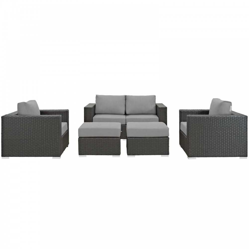 Sojourn 5 Piece Outdoor Patio Sunbrella Sectional Set, Canvas Gray, EEI-1879-CHC-GRY-SET