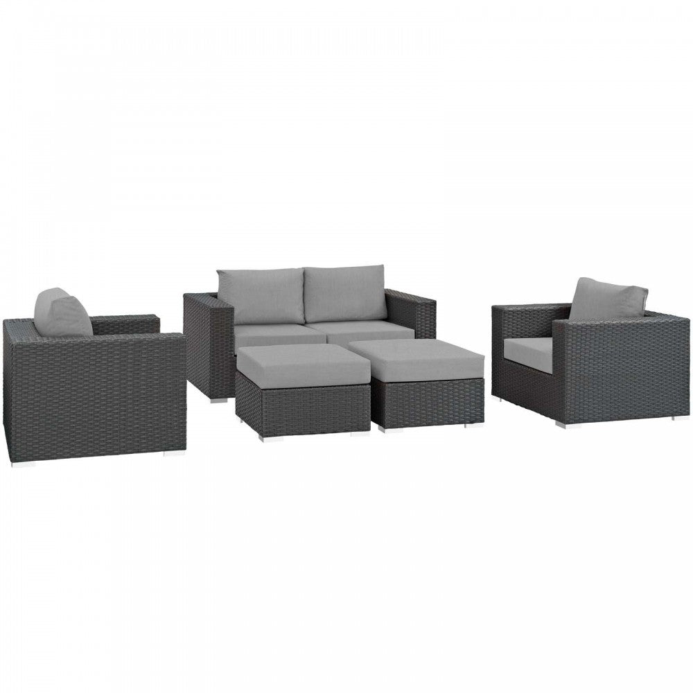 Sojourn 5 Piece Outdoor Patio Sunbrella Sectional Set, Canvas Gray, EEI-1879-CHC-GRY-SET