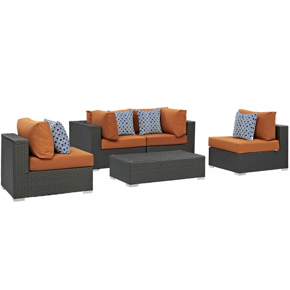 Sojourn 5 Piece Outdoor Patio Sunbrella Sectional Set, Canvas Tuscan, EEI-2378-CHC-TUS-SET