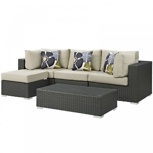 Sojourn 5 Piece Outdoor Patio Sunbrella Sectional Set, Canvas Antique Beige, EEI-2385-CHC-BEI-SET