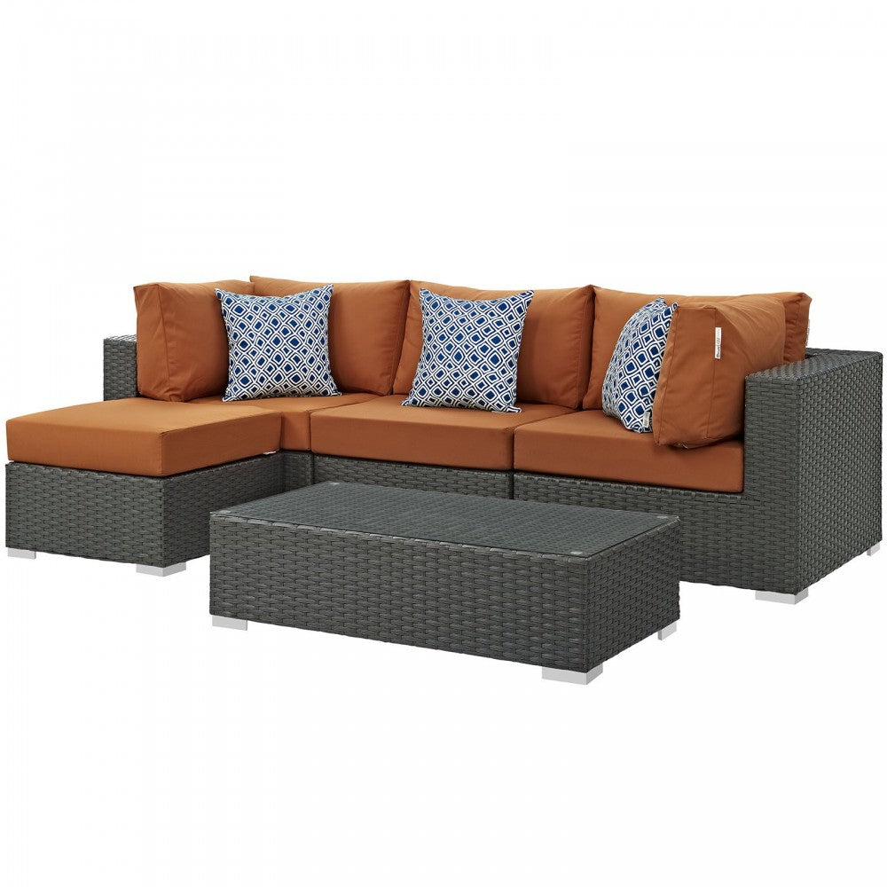 Sojourn 5 Piece Outdoor Patio Sunbrella Sectional Set, Canvas Tuscan, EEI-2385-CHC-TUS-SET