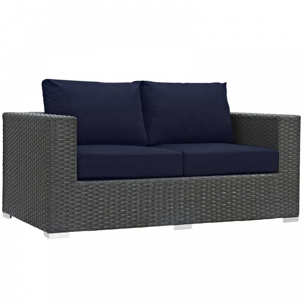 Sojourn 5 Piece Outdoor Patio Sunbrella Sectional Set, Canvas Navy, EEI-1879-CHC-NAV-SET